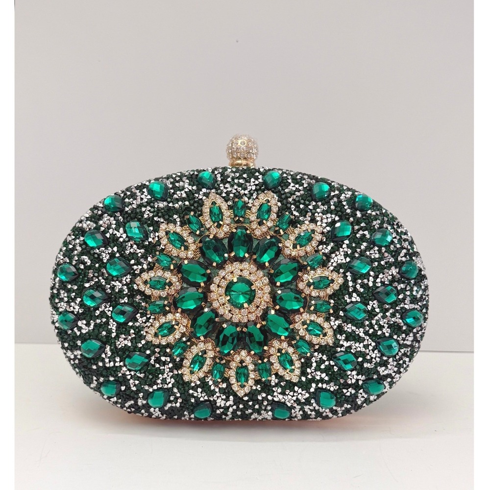 RAMLA Rhinestone Emerald Green Crystal Clutch Evening Bag Bridal Prom Party